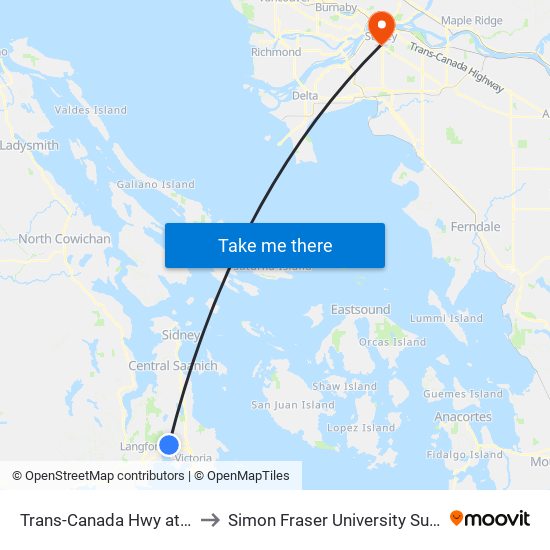 Trans-Canada Hwy at Helmcken to Simon Fraser University Surrey Campus map