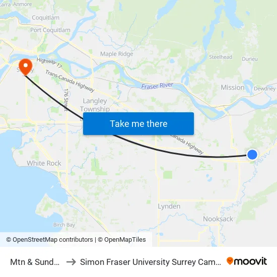 Mountain Dr at Sundew Pl to Simon Fraser University Surrey Campus map