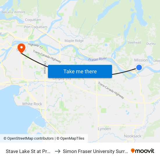 Stave Lk & Prentis to Simon Fraser University Surrey Campus map