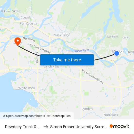 Dewdney Trunk & Kimball to Simon Fraser University Surrey Campus map
