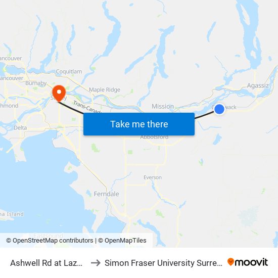 Ashwell Rd at Lazenby Rd to Simon Fraser University Surrey Campus map