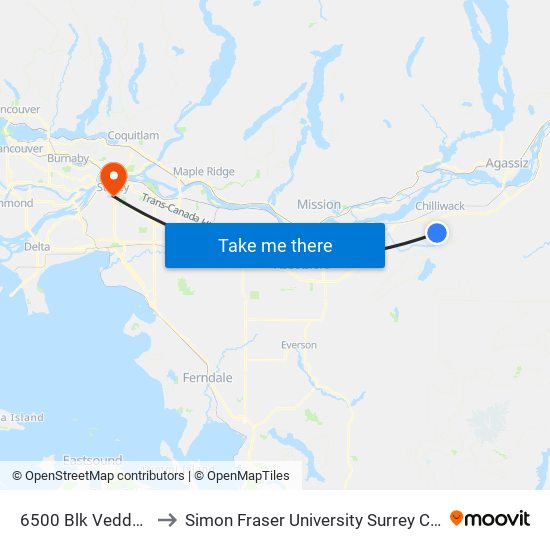 6500 Blk Vedder Rd to Simon Fraser University Surrey Campus map