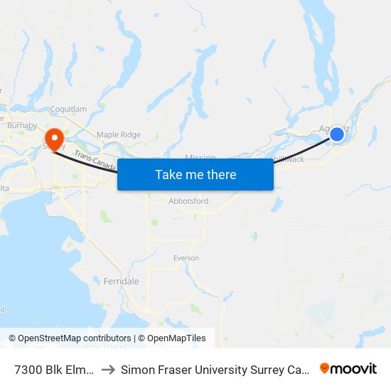 7300 Blk Elm Rd to Simon Fraser University Surrey Campus map