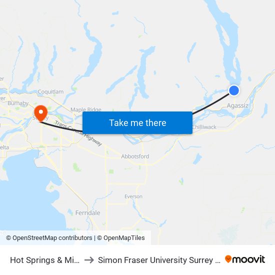 Hot Springs & Miami R to Simon Fraser University Surrey Campus map