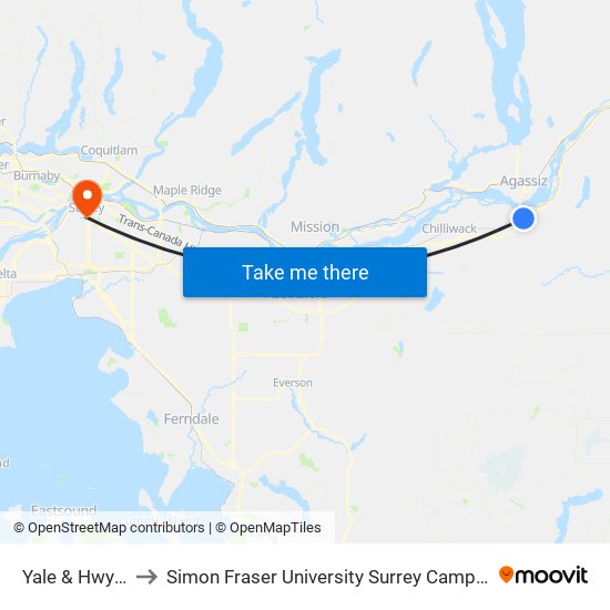 Yale & Hwy 9 to Simon Fraser University Surrey Campus map
