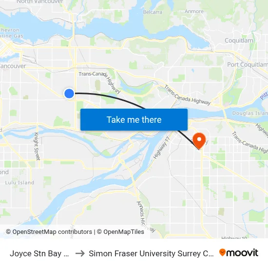 Joyce Stn Bay 1,2,3 to Simon Fraser University Surrey Campus map