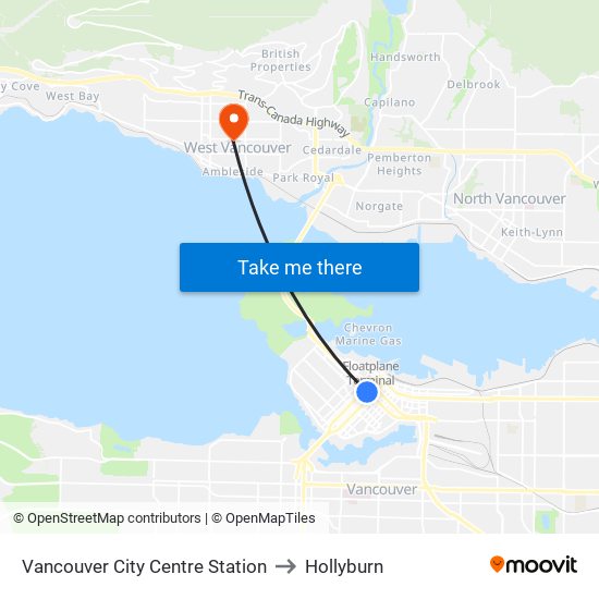 Vancouver City Centre Station to Hollyburn map
