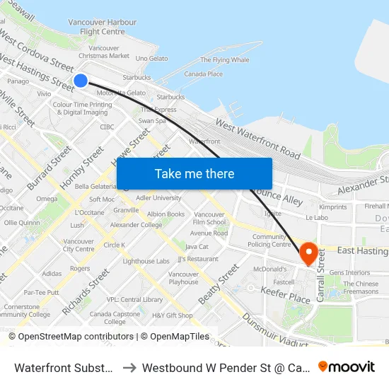 Waterfront Substation to Westbound W Pender St @ Carrall St map