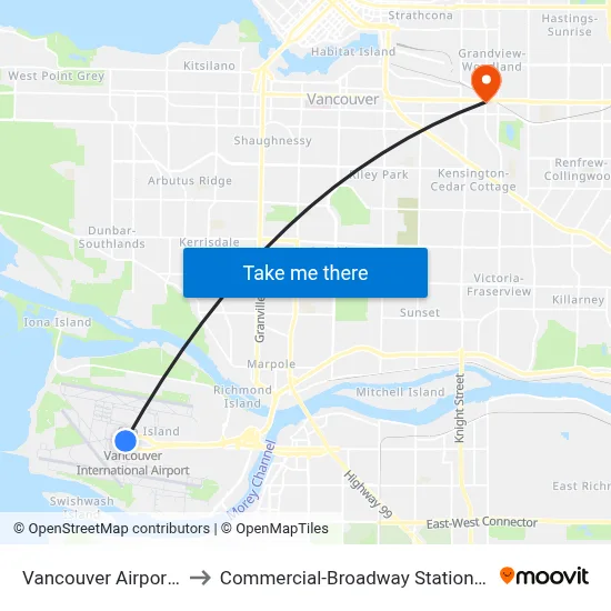 Vancouver Airport YVR to Commercial-Broadway Station @ Bay 2 map