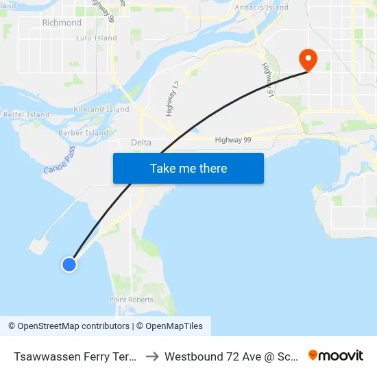 Tsawwassen Ferry Terminal to Westbound 72 Ave @ Scott Rd map