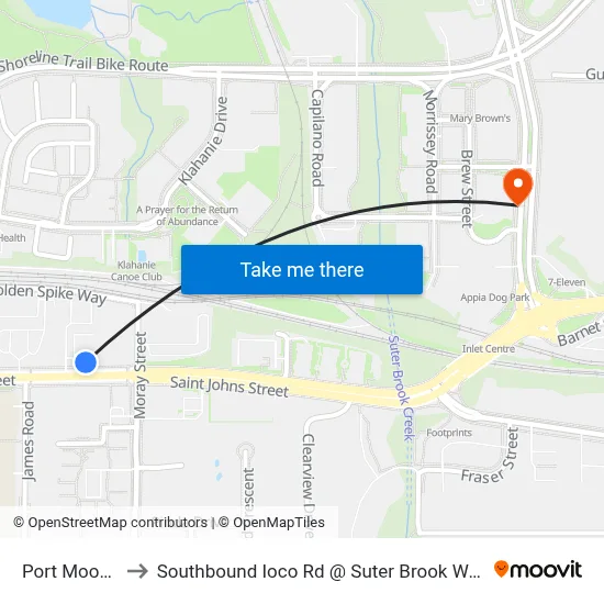 Port Moody to Southbound Ioco Rd @ Suter Brook Way map