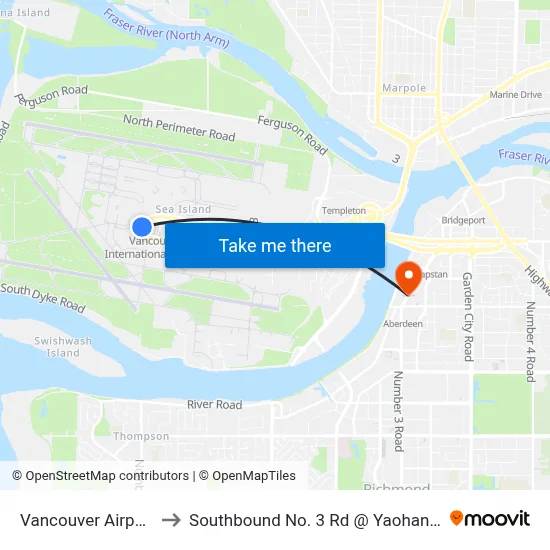 Vancouver Airport YVR to Southbound No. 3 Rd @ Yaohan Access Rd map