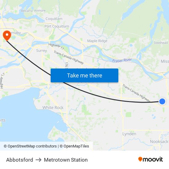 Abbotsford to Metrotown Station map