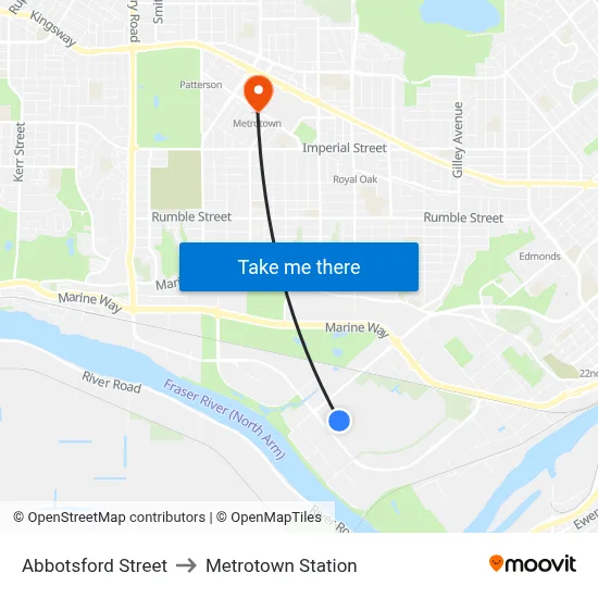 Abbotsford Street to Metrotown Station map