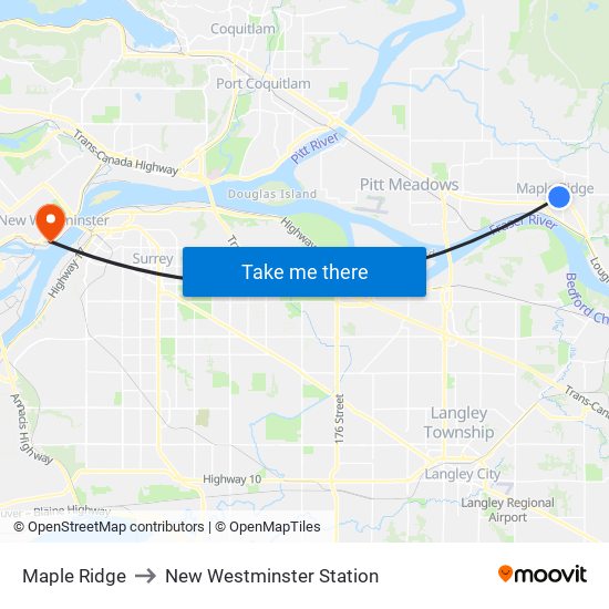 Maple Ridge to New Westminster Station map