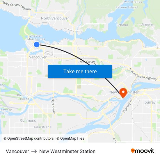 Vancouver to New Westminster Station map