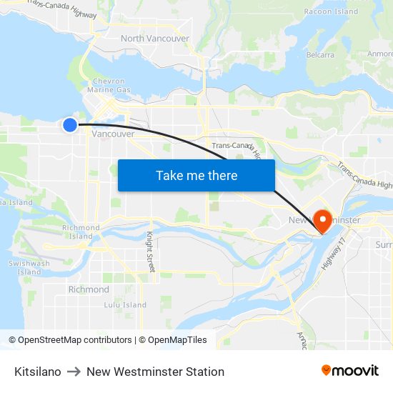 Kitsilano to New Westminster Station map