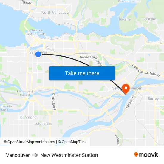 Vancouver to New Westminster Station map