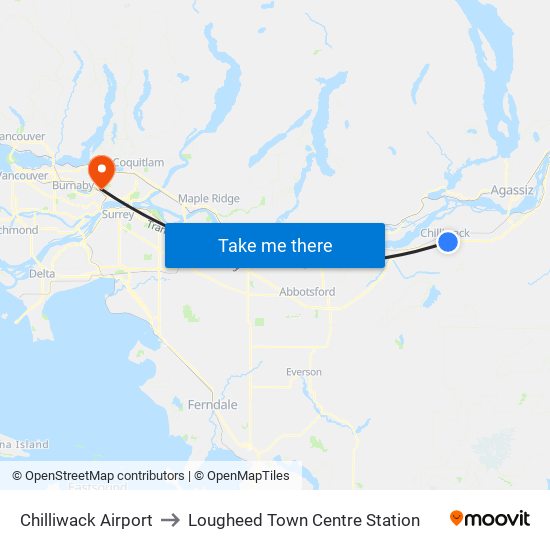 Chilliwack Airport to Lougheed Town Centre Station map