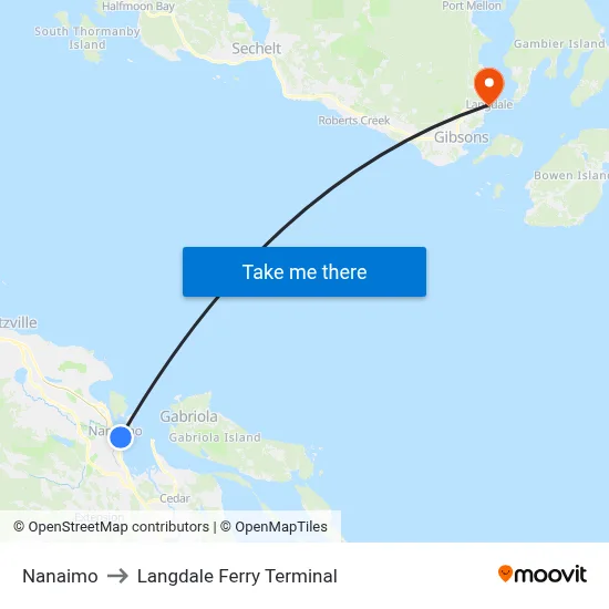 Nanaimo to Langdale Ferry Terminal map