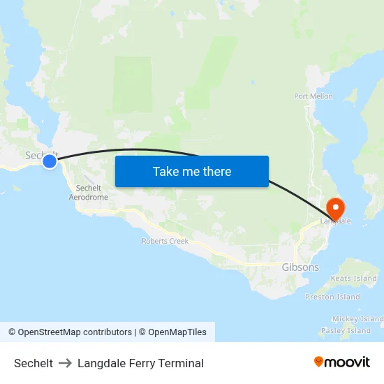 Sechelt to Langdale Ferry Terminal map