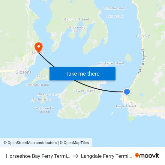 Horseshoe Bay Ferry Terminal to Langdale Ferry Terminal map