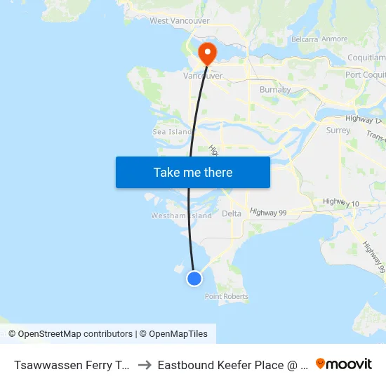 Tsawwassen Ferry Terminal to Eastbound Keefer Place @ Taylor St map