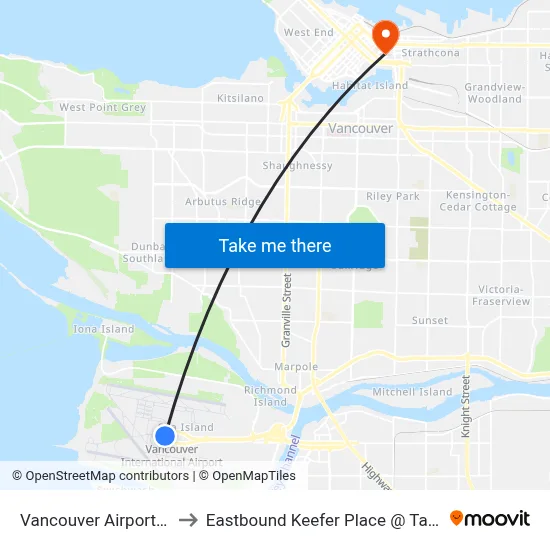 Vancouver Airport YVR to Eastbound Keefer Place @ Taylor St map