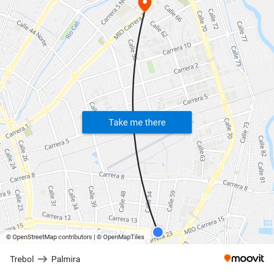 Trebol to Palmira map