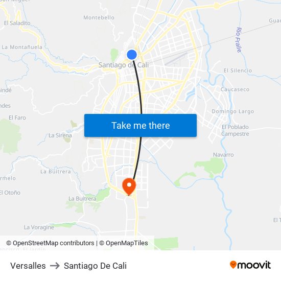 Versalles to Santiago De Cali map