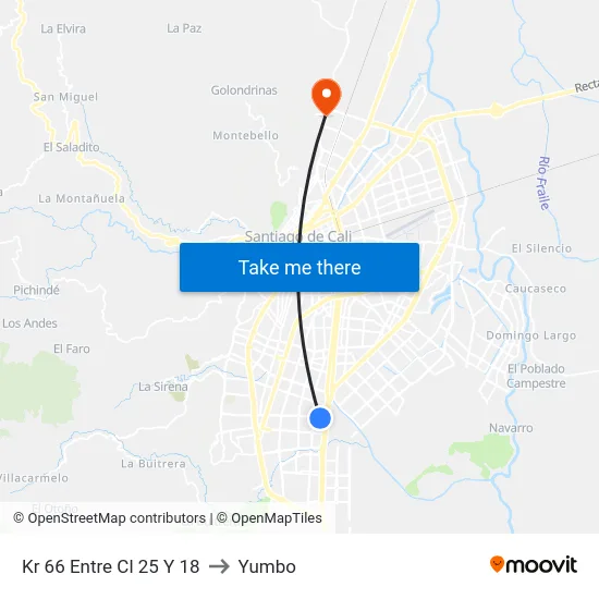 Kr 66 Entre Cl 25 Y 18 to Yumbo map