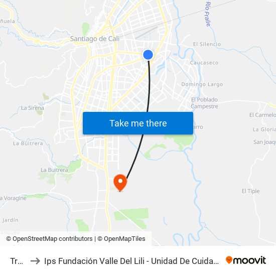 Trebol to Ips Fundación Valle Del Lili - Unidad De Cuidados Especiales Betania map