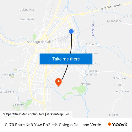 Cl 70 Entre Kr 3 Y 4c Pp2 to Colegio De Llano Verde map