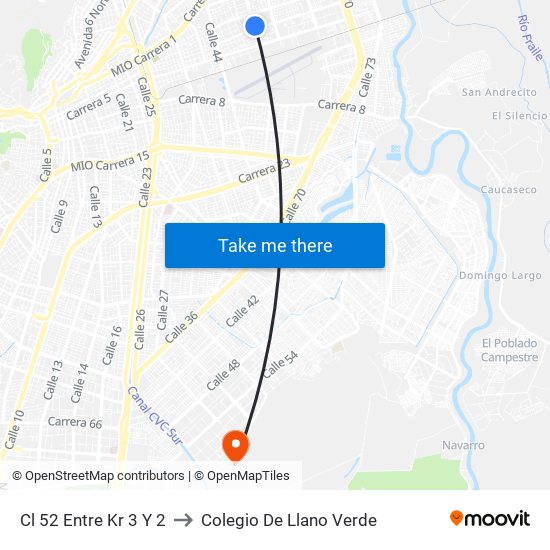 Cl 52 Entre Kr 3 Y 2 to Colegio De Llano Verde map