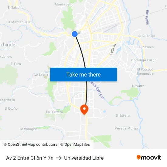 Av 2 Entre Cl 6n Y 7n to Universidad Libre map