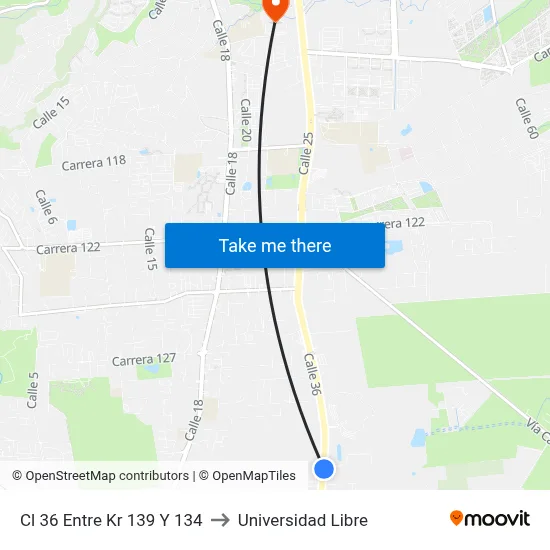 Cl 36 Entre Kr 139 Y 134 to Universidad Libre map