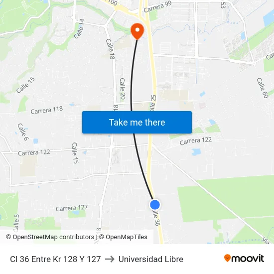 Cl 36 Entre Kr 128 Y 127 to Universidad Libre map