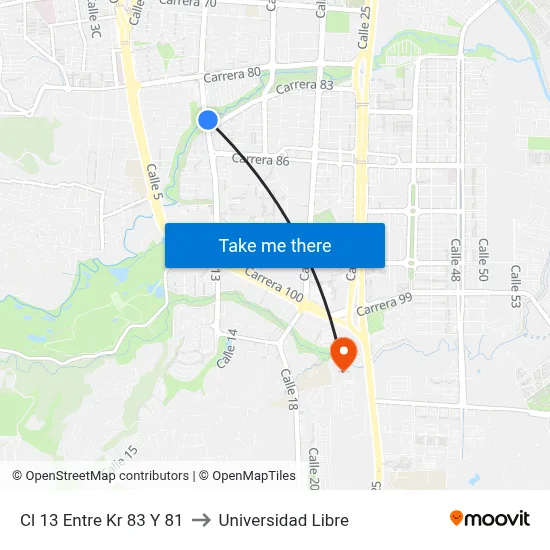 Cl 13 Entre Kr 83 Y 81 to Universidad Libre map