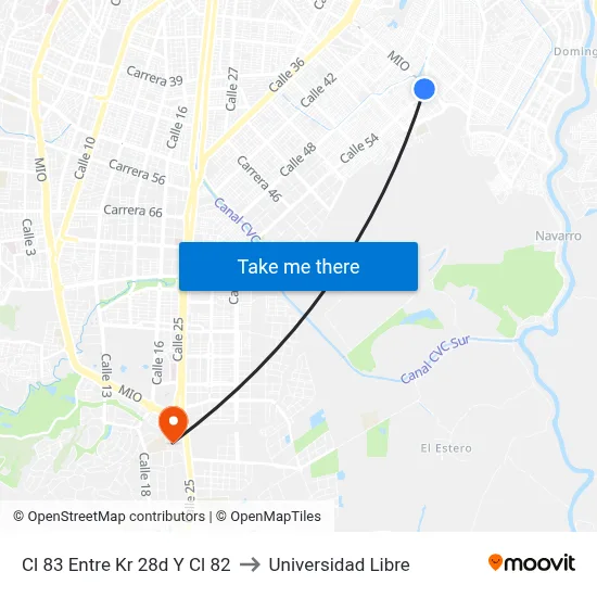Cl 83 Entre Kr 28d Y Cl 82 to Universidad Libre map