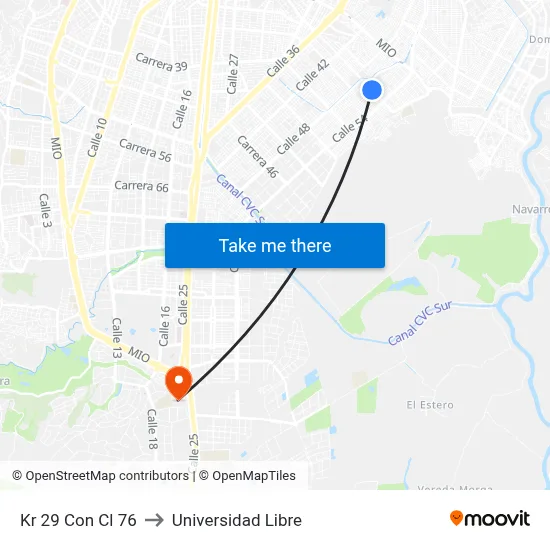 Kr 29 Con Cl 76 to Universidad Libre map