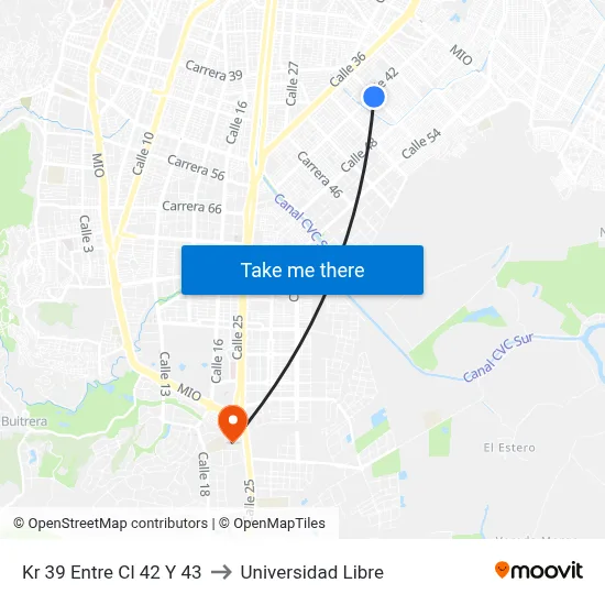 Kr 39 Entre Cl 42 Y 43 to Universidad Libre map