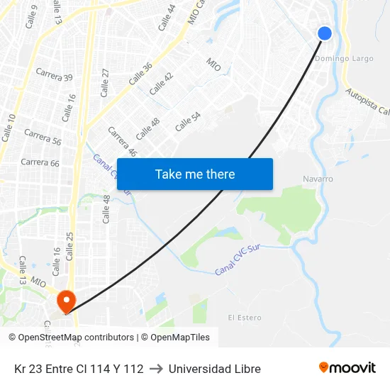 Kr 23 Entre Cl 114 Y 112 to Universidad Libre map