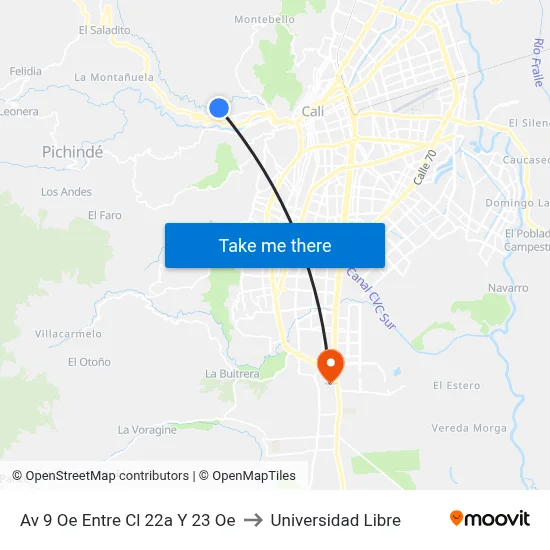 Av 9 Oe Entre Cl 22a Y 23 Oe to Universidad Libre map