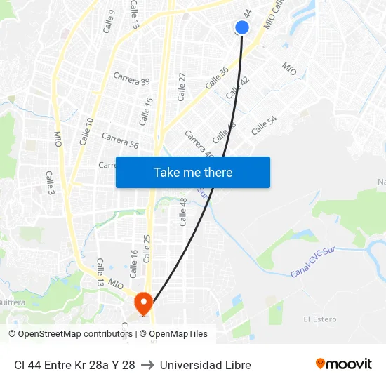Cl 44 Entre Kr 28a Y 28 to Universidad Libre map