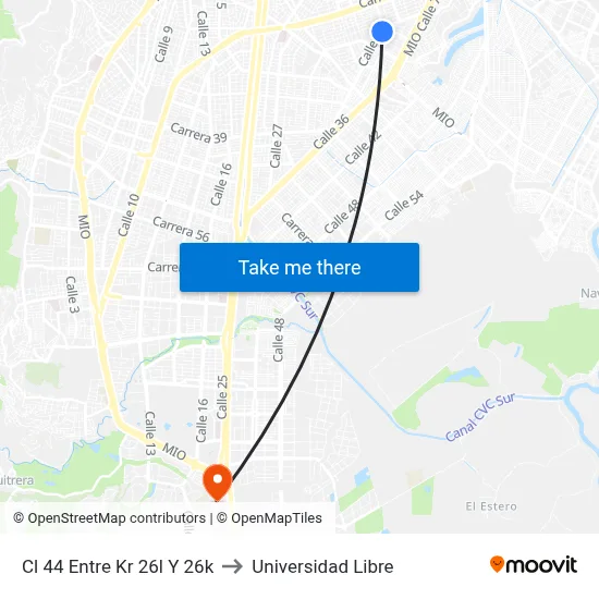 Cl 44 Entre Kr 26l Y 26k to Universidad Libre map