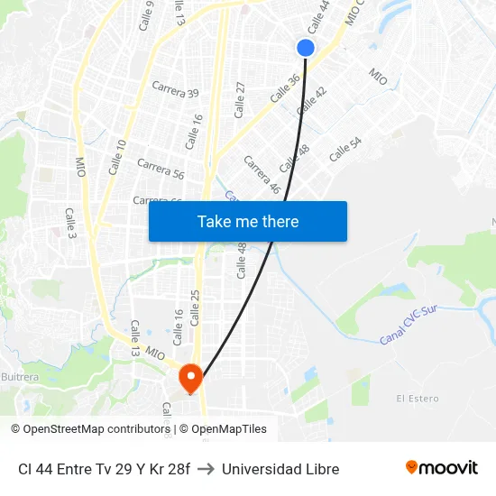 Cl 44 Entre Tv 29 Y Kr 28f to Universidad Libre map