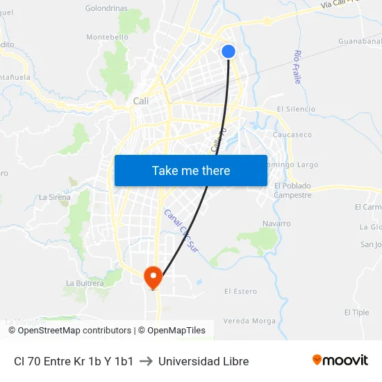 Cl 70 Entre Kr 1b Y 1b1 to Universidad Libre map