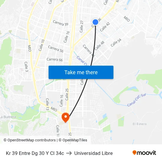Kr 39 Entre Dg 30 Y Cl 34c to Universidad Libre map