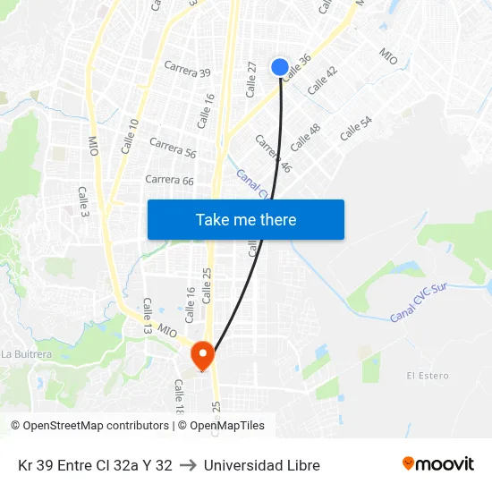 Kr 39 Entre Cl 32a Y 32 to Universidad Libre map
