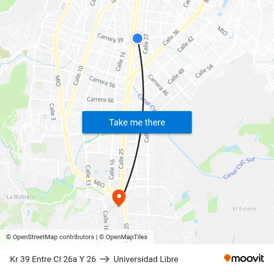 Kr 39 Entre Cl 26a Y 26 to Universidad Libre map